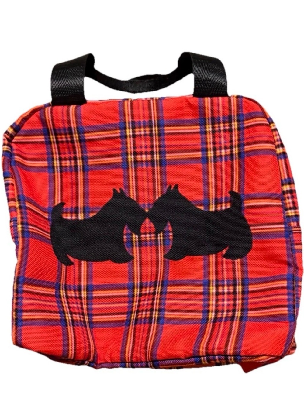 Vintage Aladdin Red Plaid Tartan Lunch Box Zip Bag Red Black Scottish Dog